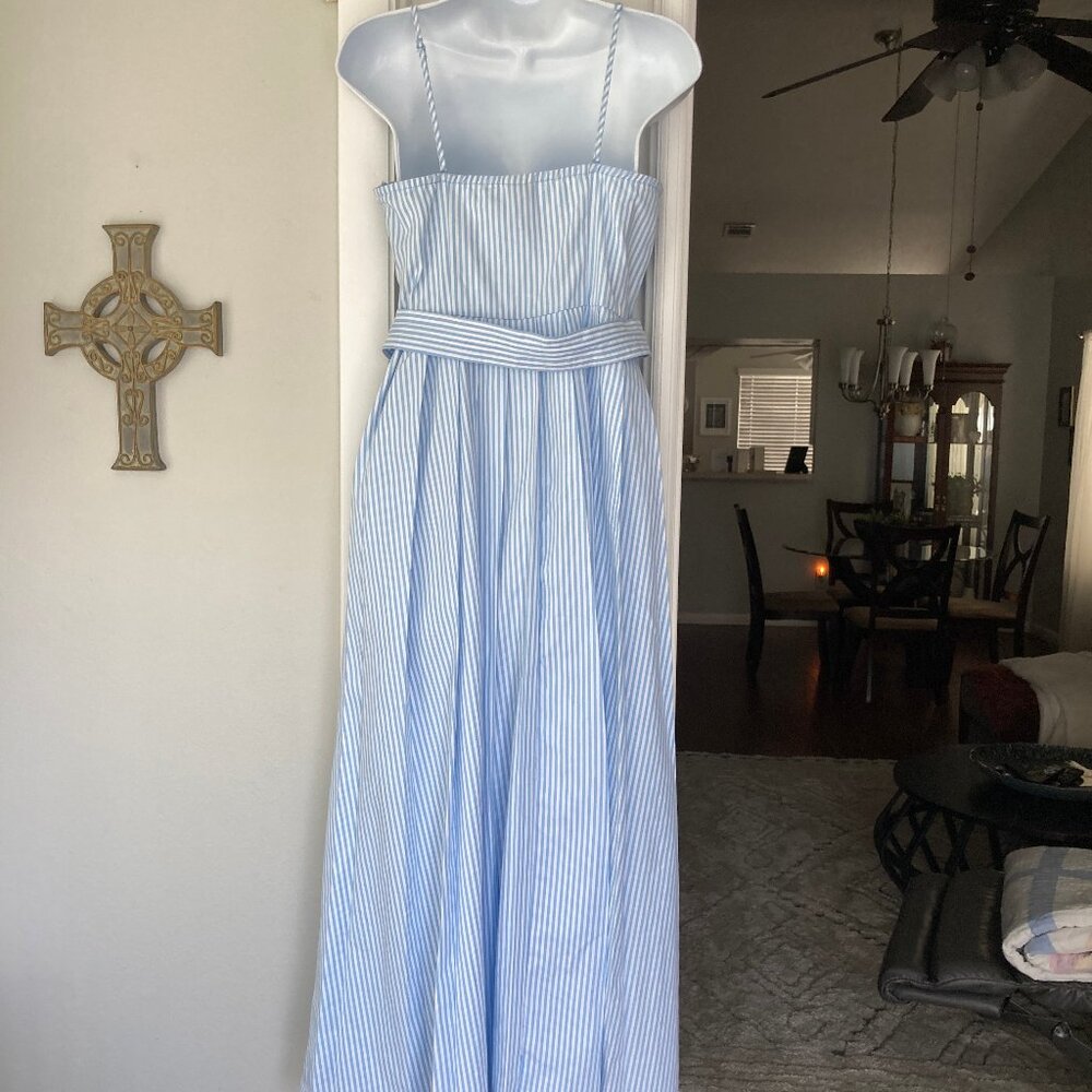 a new day Blue White Striped Sleeveless Belted Midi Dress  6 - Picture 10 of 15